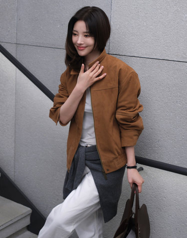 [시즌오프][EXCLUSIVE]카멜 스웨이드 블루종 자켓 레더 점퍼