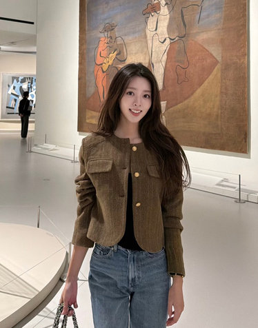 [백화점BEST] 카키 스트라이프 울혼방 자켓