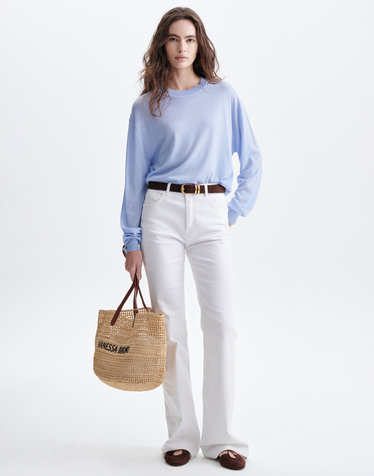 블루 WOOL100% 라운드 니트