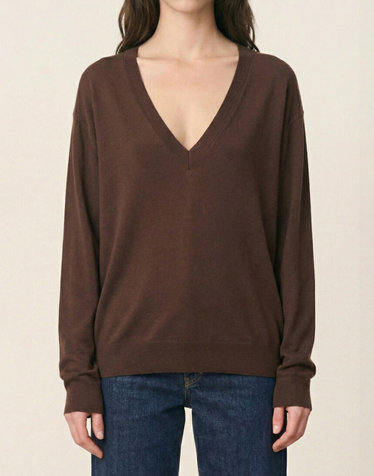 브라운 WOOL100% 브이넥 니트