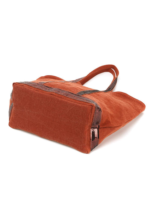 바네사브루노 [CABAS] 레드 스팽글 장식 린넨 L 카바스백 착용컷