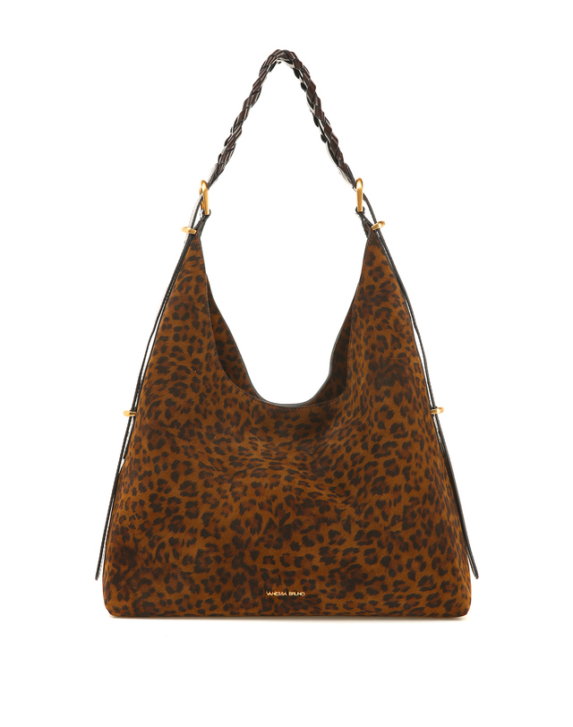 바네사브루노 브라운 소가죽 레오파드 라지 JESS HOBO BAG 착용컷