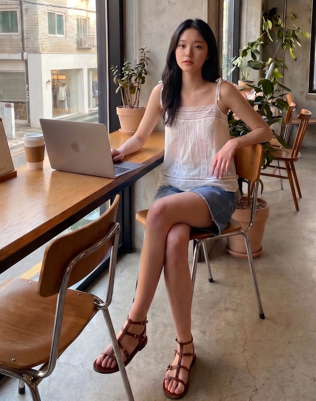 바네사브루노 [연예인 착용] 화이트 레이스 슬립블라우스 흰색 착용컷