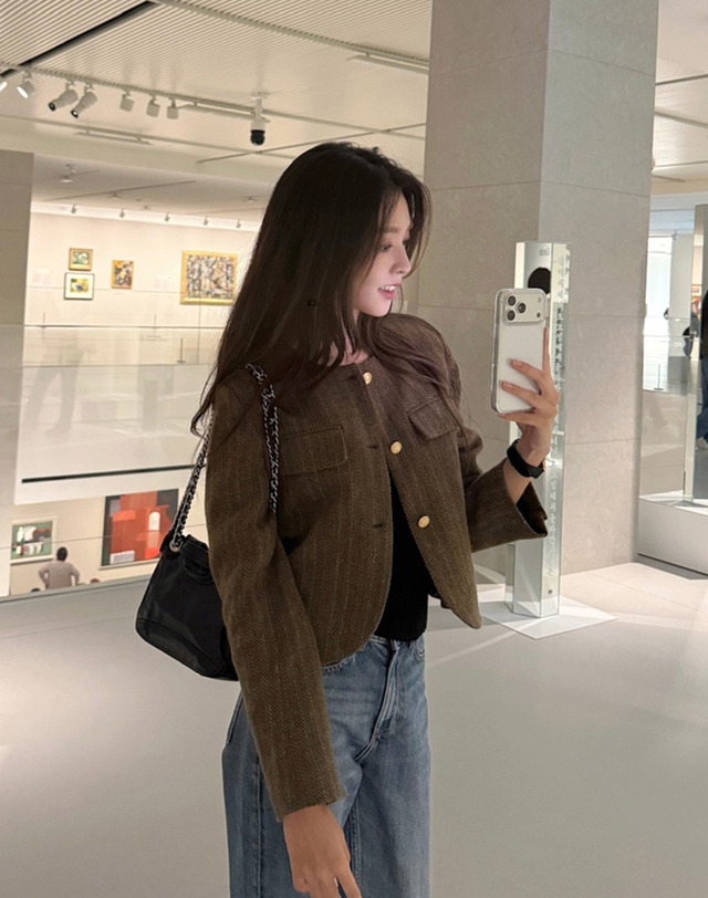 바네사브루노 [백화점BEST] 카키 스트라이프 울혼방 자켓 상세