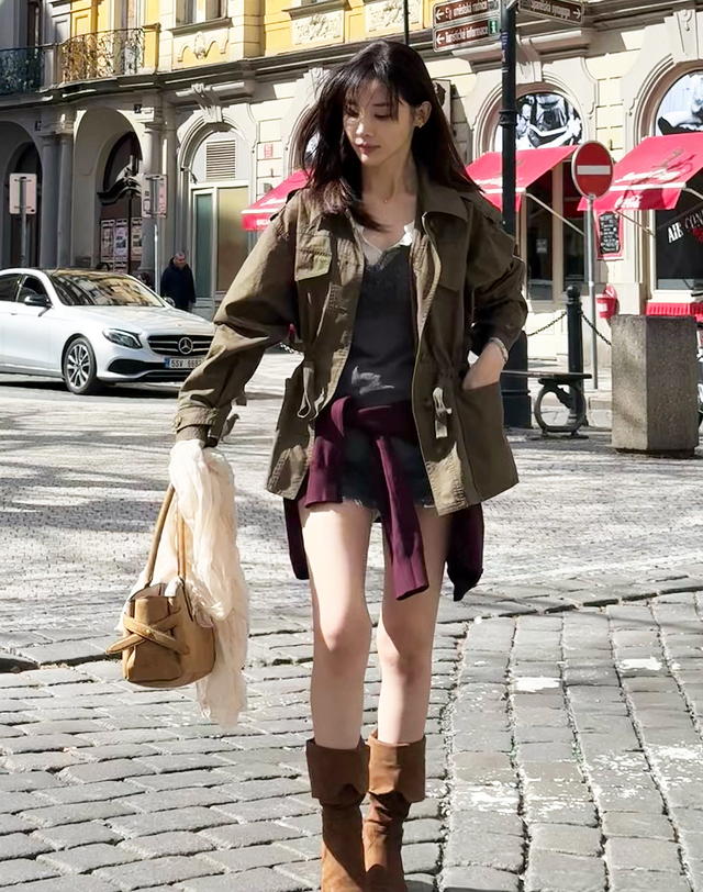 바네사브루노 카키 포켓 야상 캐주얼 트렌치 점퍼 착용컷