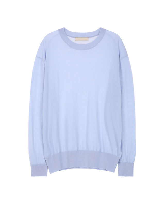 바네사브루노 블루 WOOL100% 라운드 니트 착용컷