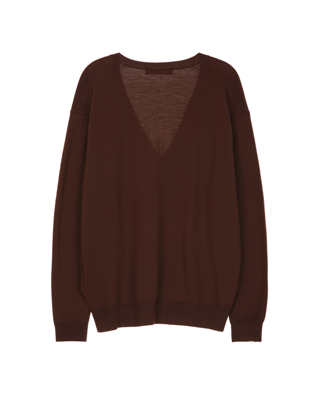 바네사브루노 브라운 WOOL100% 브이넥 니트 착용컷