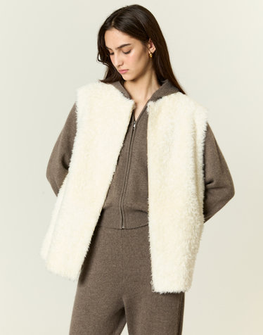 리버시블 FUR 아이보리 천연모피 양가죽 양면무스탕 VEST 조끼 점퍼