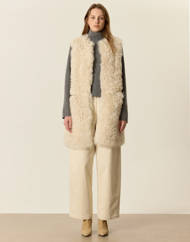 베이지 FUR 양털 천연모피 양가죽 VEST 조끼 점퍼