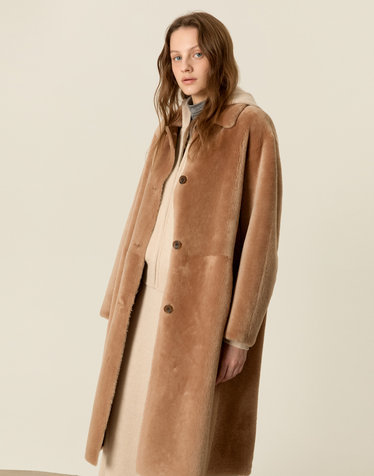 PREMIUM FUR 라이트브라운 천연양모피 무스탕 퍼자켓 코트