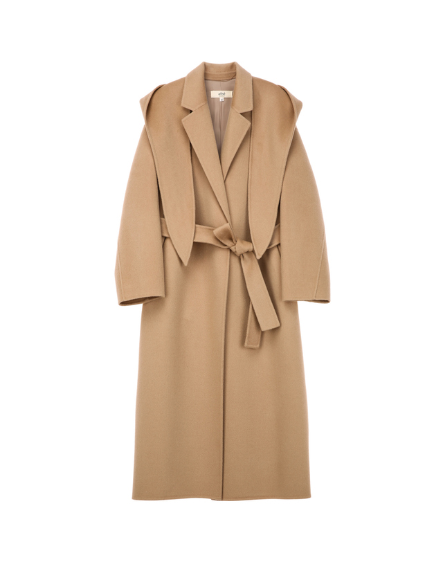 아떼 바네사브루노 여성 캐시미어 블렌디드 라이트베이지 탈착후드 로브 롱코트 밝은 베이지 착용컷