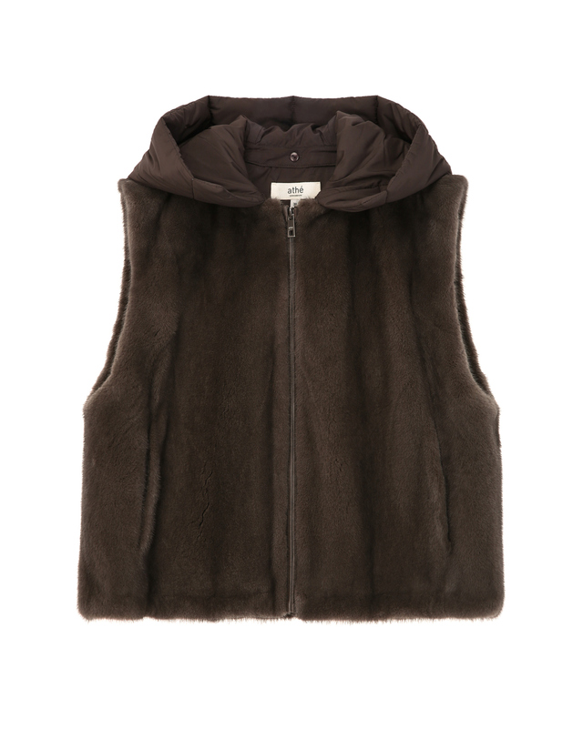 아떼 바네사브루노 여성 [PREMIUM FUR] (탈부착 후드) 차콜그레이 천연밍크퍼 베스트조끼 무스탕 패딩후드 차콜 그레이 상세