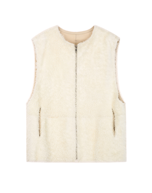 아떼 바네사브루노 여성 리버시블 FUR 아이보리 천연모피 양가죽 양면무스탕 VEST 조끼 점퍼 착용컷