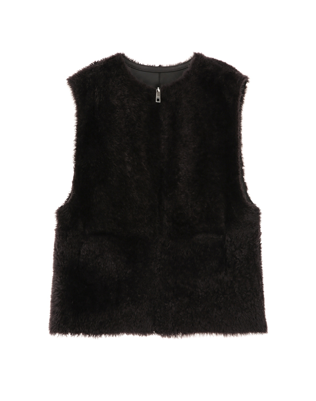 아떼 바네사브루노 여성 리버시블 FUR 다크브라운 천연모피 양가죽 양면무스탕 VEST 조끼 점퍼 진한 브라운 착용컷