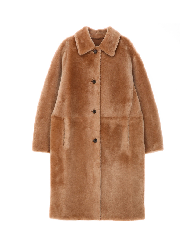 아떼 바네사브루노 여성 PREMIUM FUR 라이트브라운 천연양모피 무스탕 퍼자켓 코트 밝은 브라운 착용컷