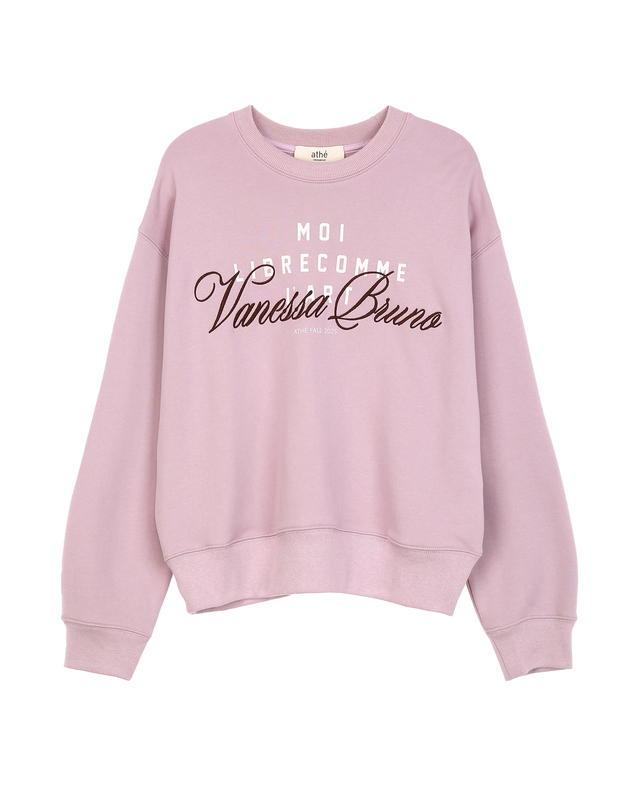 아떼 바네사브루노 여성 페일핑크 로고자수 면 긴팔티셔츠 연핑크 착용컷