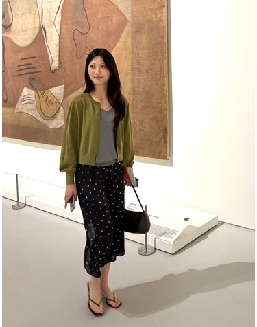 올리브 라인배색 울혼방 가디건