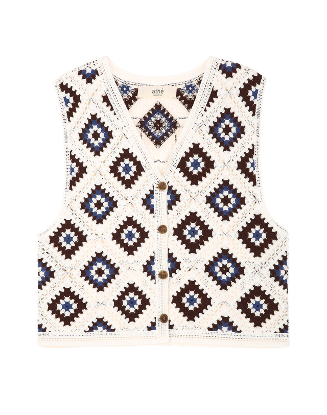 아떼 바네사브루노 여성 아이보리 아가일 크로셰 베스트 상세