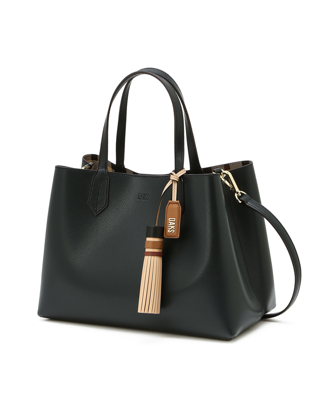 닥스 액세서리 여성 [스테디셀러] 그린 테슬장식 소가죽 토트백 겸 크로스백 진한 초록 착용컷