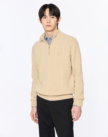 [스테디셀러] 베이지 로고자수 울 반집업니트