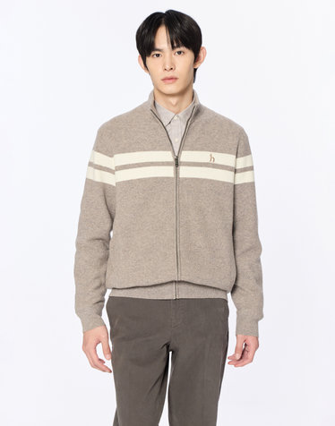 [스테디셀러] 베이지 로고자수 울혼방 집업니트