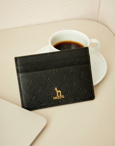[스테디셀러] 블랙 이니셜로고 소가죽 카드지갑