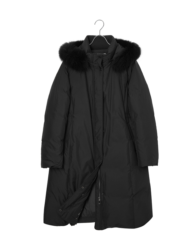닥스 여성 [스테디셀러][폭스FUR][구스다운] 블랙 탈착 후드 논퀼팅 롱 헤비다운 점퍼 상세