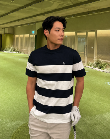 [스테디셀러] 네이비 스트라이프 면 반팔티셔츠
