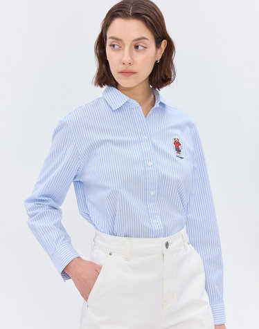 블루 스트라이프 해리 로고 옥스포드 루즈핏 긴소매 셔츠