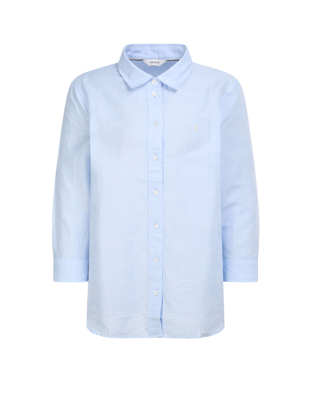 헤지스 여성 [스테디셀러]린넨블루 7부 셔츠 밝은 블루 착용컷