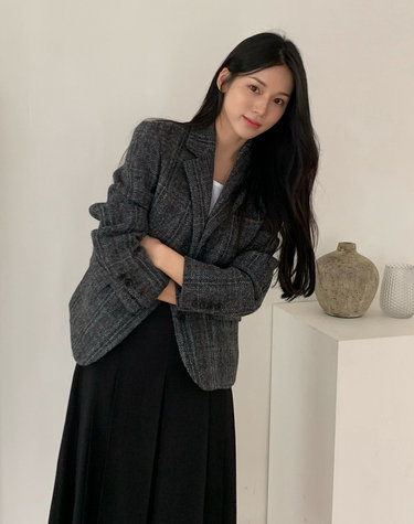 [스테디셀러]차콜그레이 체크 울 자켓