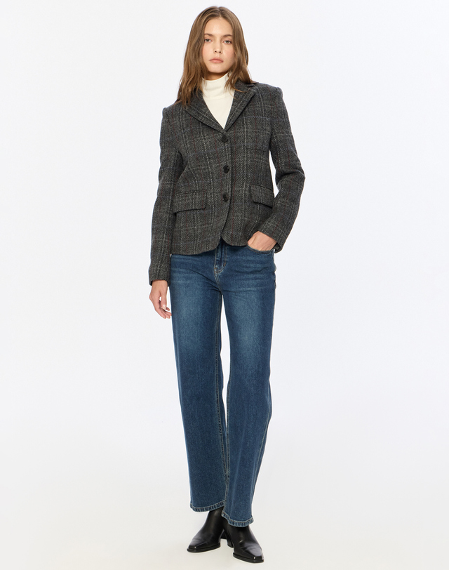 헤지스 여성 [스테디셀러]차콜그레이 체크 울 자켓 차콜 그레이 상세
