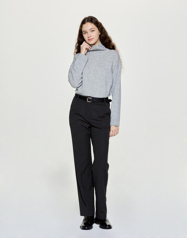 헤지스 여성 [스테디셀러]그레이 멜란지 울캐시미어 혼방 니트 밝은 그레이 상세