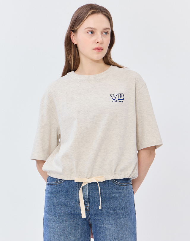 아떼 바네사브루노 [스테디 셀러] 그레이 로고프린트 면혼방 반팔티셔츠 밝은 그레이 착용컷