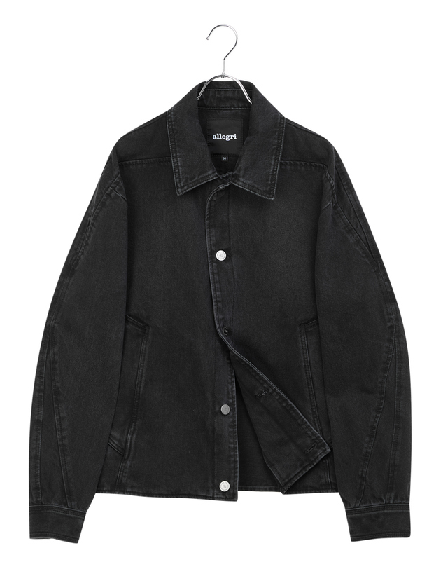 알레그리 남성 [스테디셀러] 블랙《Standard Denim》세미오버 코치 점퍼 착용컷