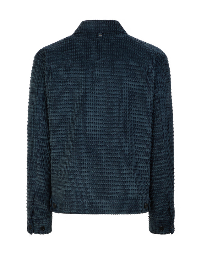 알레그리 남성 [스테디셀러] 터콰이즈블루《Emboss Velvet》셔켓 탁한 블루 착용컷