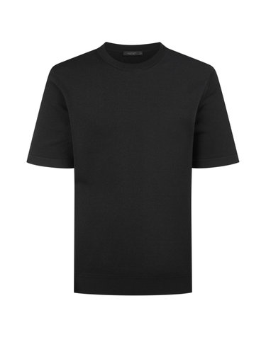 [BEST ITEM] BLACK 레이온 & 실크 혼방 미니멀 라운드 반팔 니트