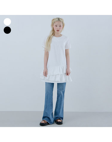 [온라인 단독] 밑단 프릴 반팔 원피스 OQ2W5796