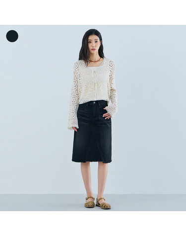밑단 풀림 BLK 미디움 스커트 OQ2D5940