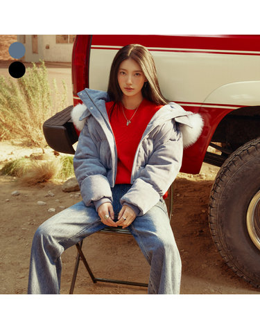 [SUZY] 인조퍼 트리밍 벨벳 숏 다운 봄버 YQ4W5872