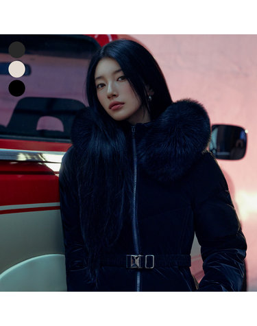 [SUZY] 벨벳터치 글램 폭스퍼 후드 다운 YQ4W5875